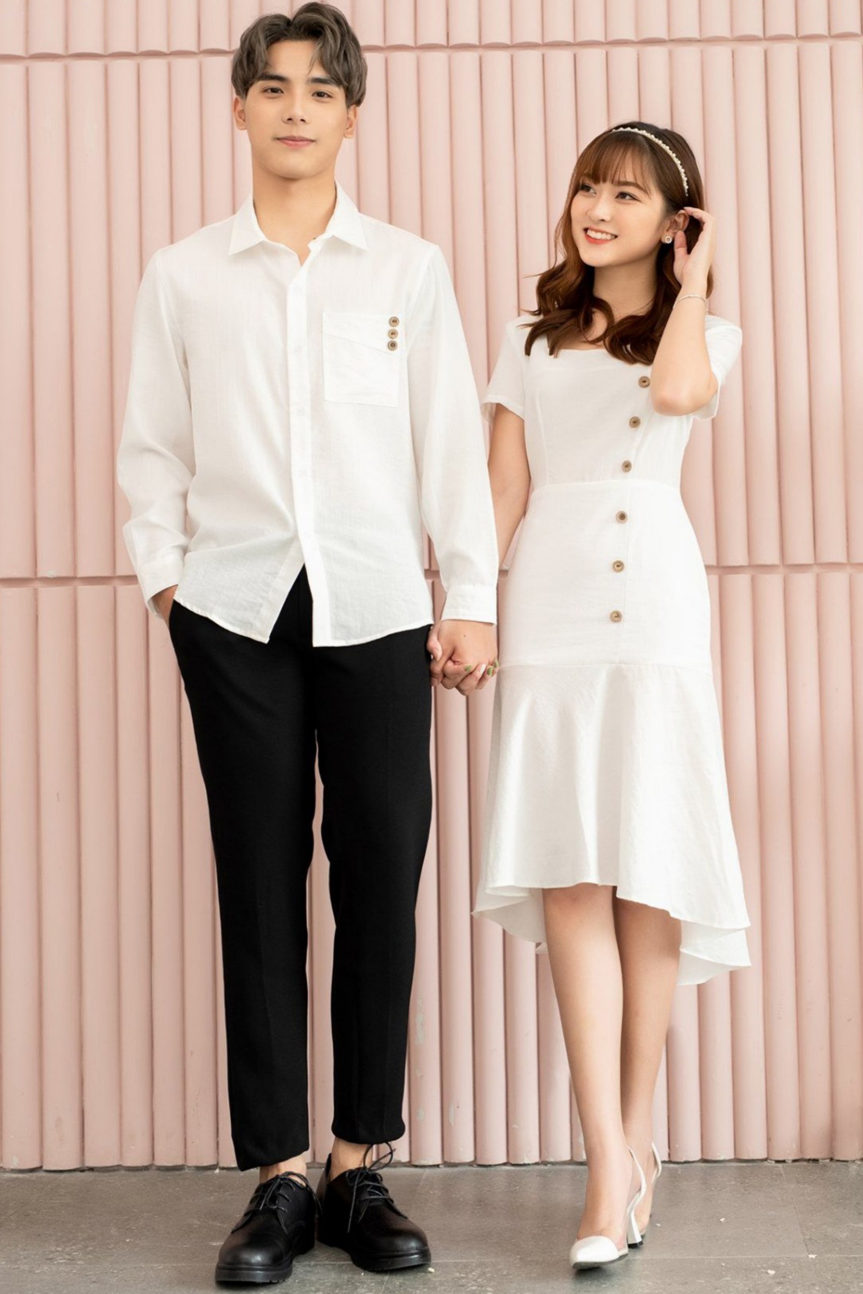 Đồ đôi nam nữ Set áo váy sơ mi Hàn Quốc dáng dài(có ảnh thật) | Shopee Việt  Nam