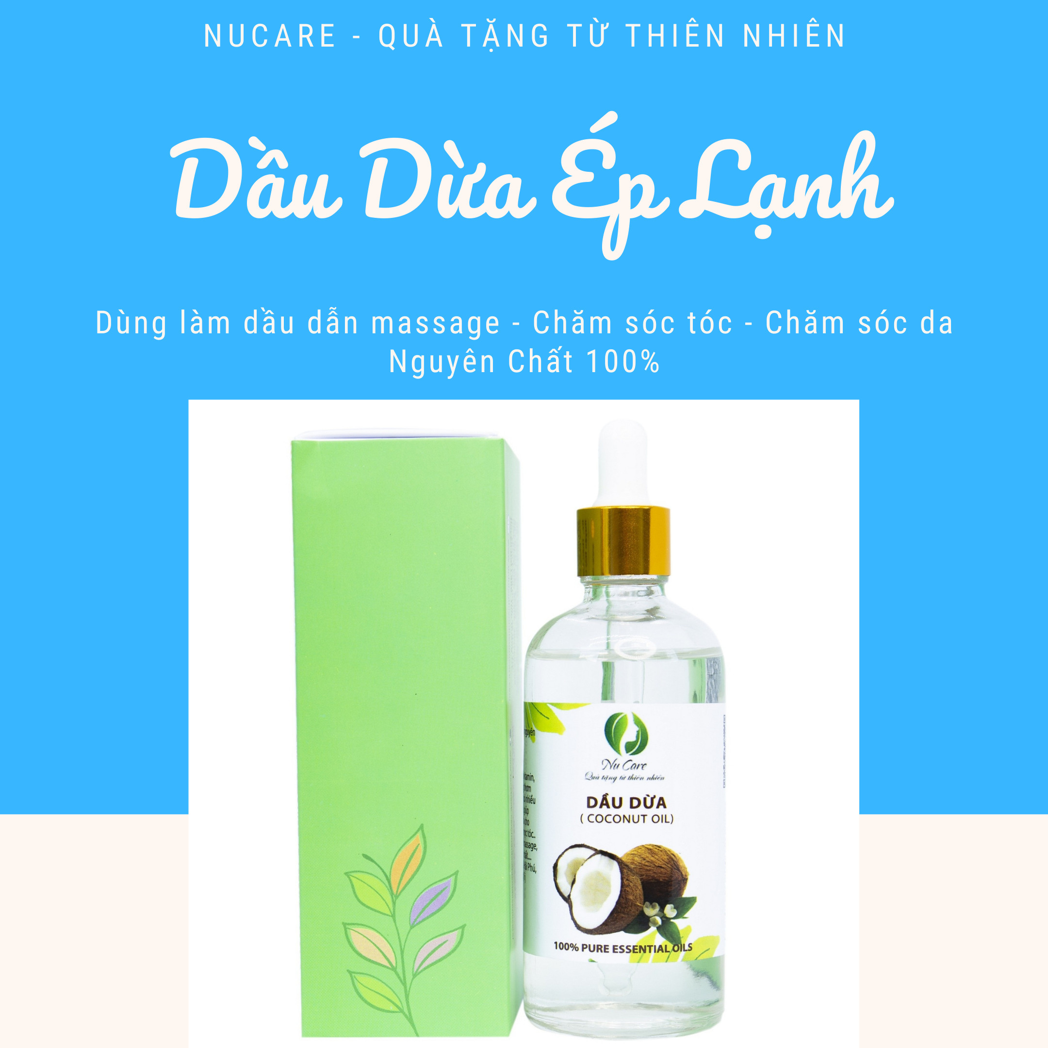 Dầu Dừa Ép Lạnh 50ml (nhà làm)