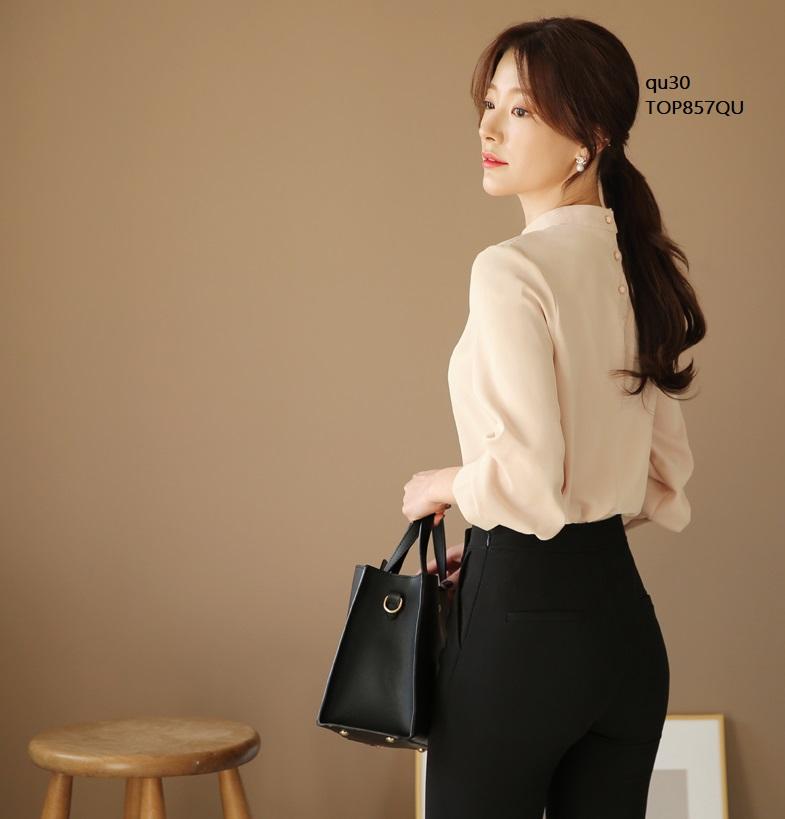 TOP857QU ÁO SƠ MI NỮ CỔ TRỤ