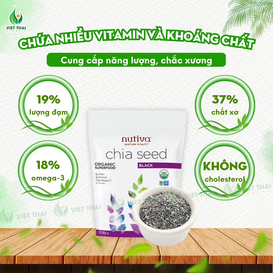 【Hạt Chia Đen Organic Nutiva】Mỹ 907G Hàng Mới Nhất Date MỚI - Việt Thái Organic