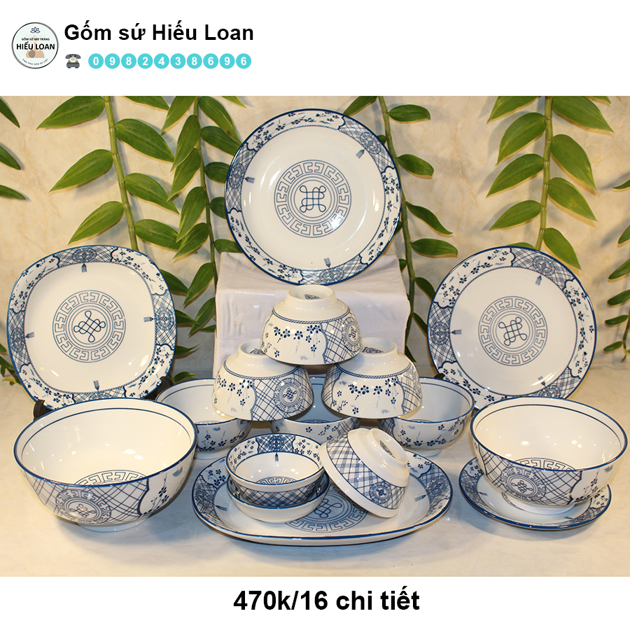 Bộ Bát Đĩa Sứ Bát Tràng Phúc Lộc thọ [14 MÓN ]