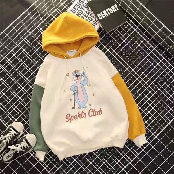 ÁO KHOÁC HOODIE NỮ PHỐI TAY HAI MAU HÌNH SIÊU CUTE LANO STORE 88