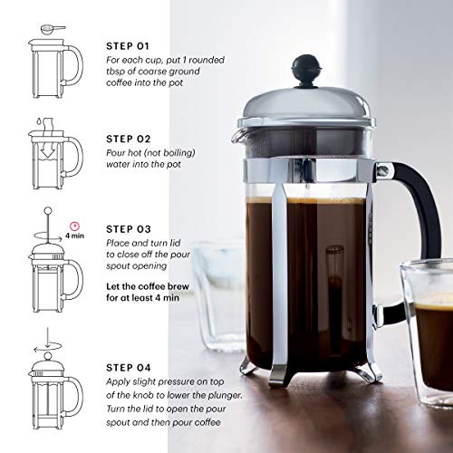 BÌNH PHA CÀ PHÊ KIỂU PHÁP BODUM CHARMBORD FRENCH PRESS CHROME 1000ML(8 LY)