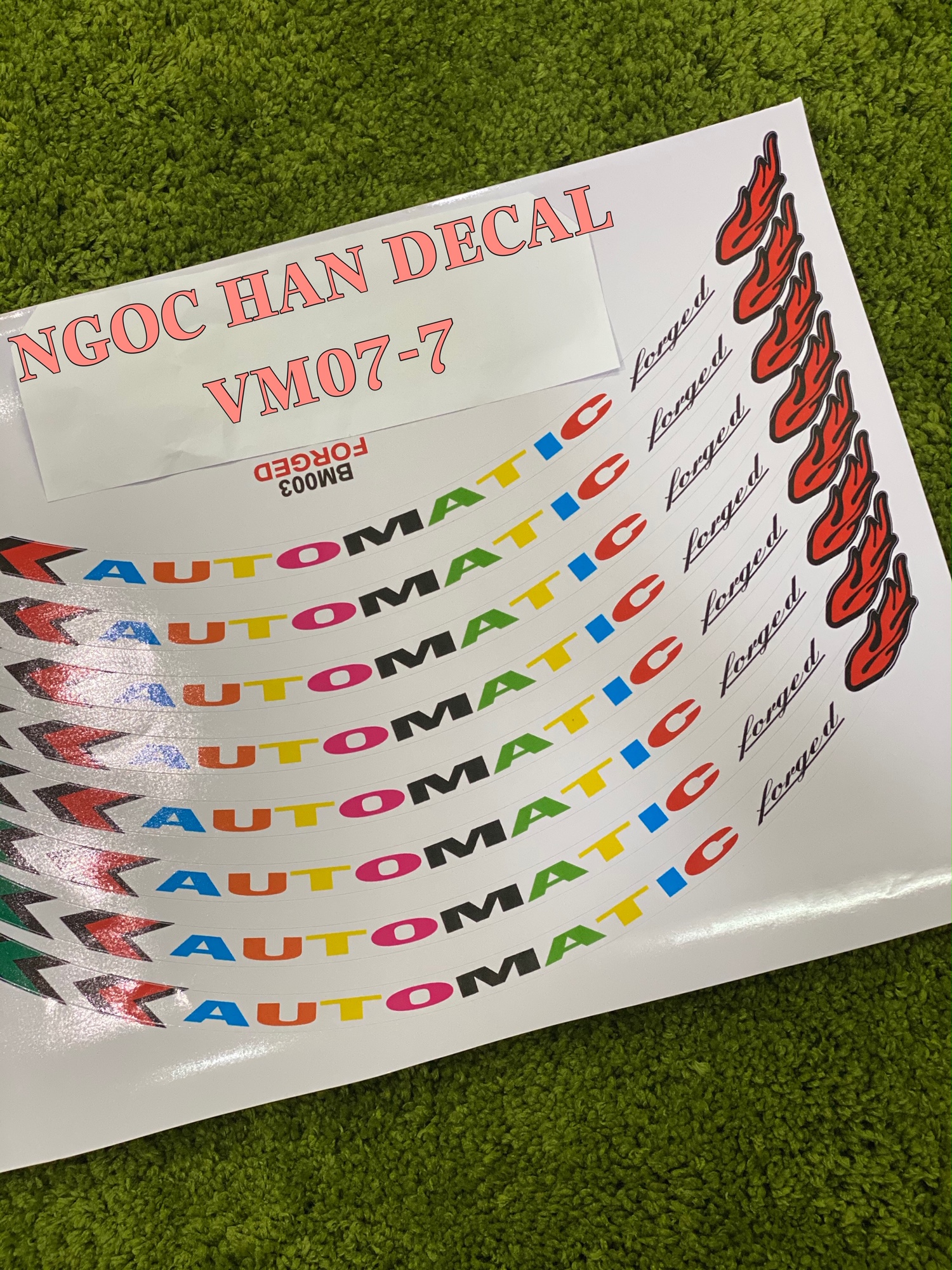 [HCM]Nguyên bộ tem Automatic 7 màu nên trắng tia lửa đỏ dán vành trước sau xe máy -- NGỌC HÂN DECAL