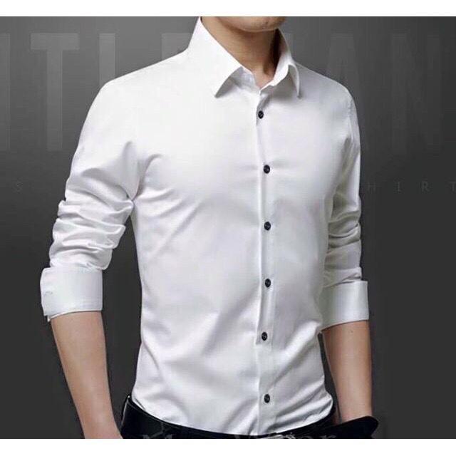 Áo sơ mi nam Màu Trắng vải lụa nến không nhăn thời trang cao cấp