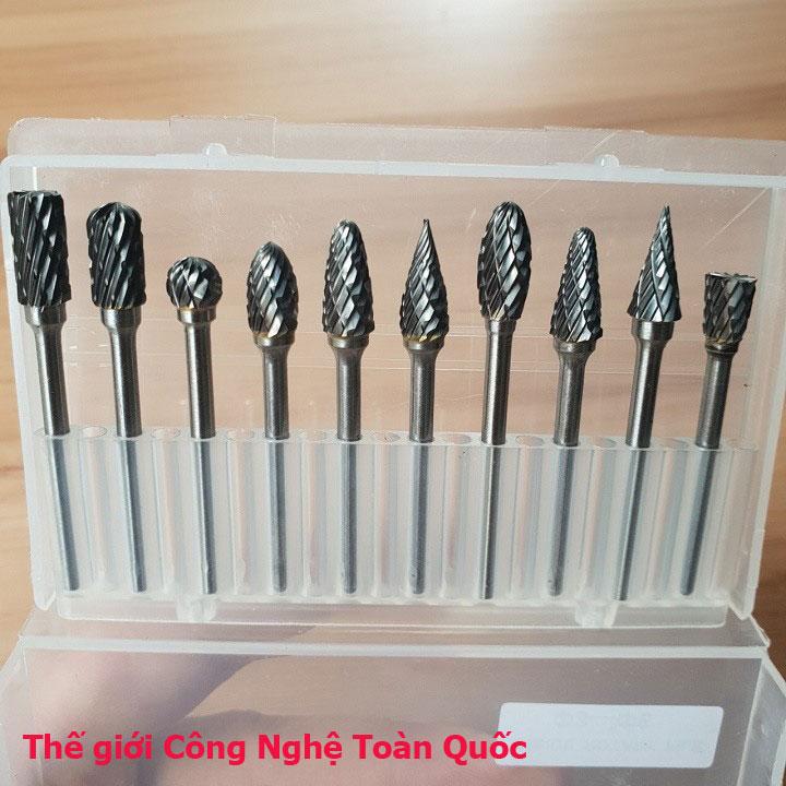 10 mũi mài khắc phay gỗ vonfram chân cán 3ly đầu 6ly (3x6mm) dùng cho máy mài đa năng