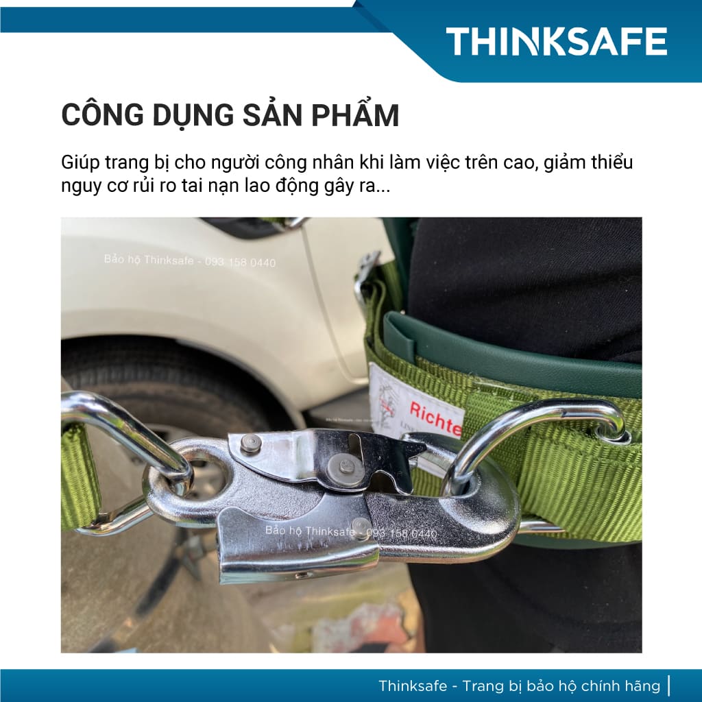 Dây đai an toàn điện lực Richteam, dây bảo vệ leo trụ điện, an toàn trên cao, 2 móc thép chắc chắn - Bảo Hộ Thinksafe