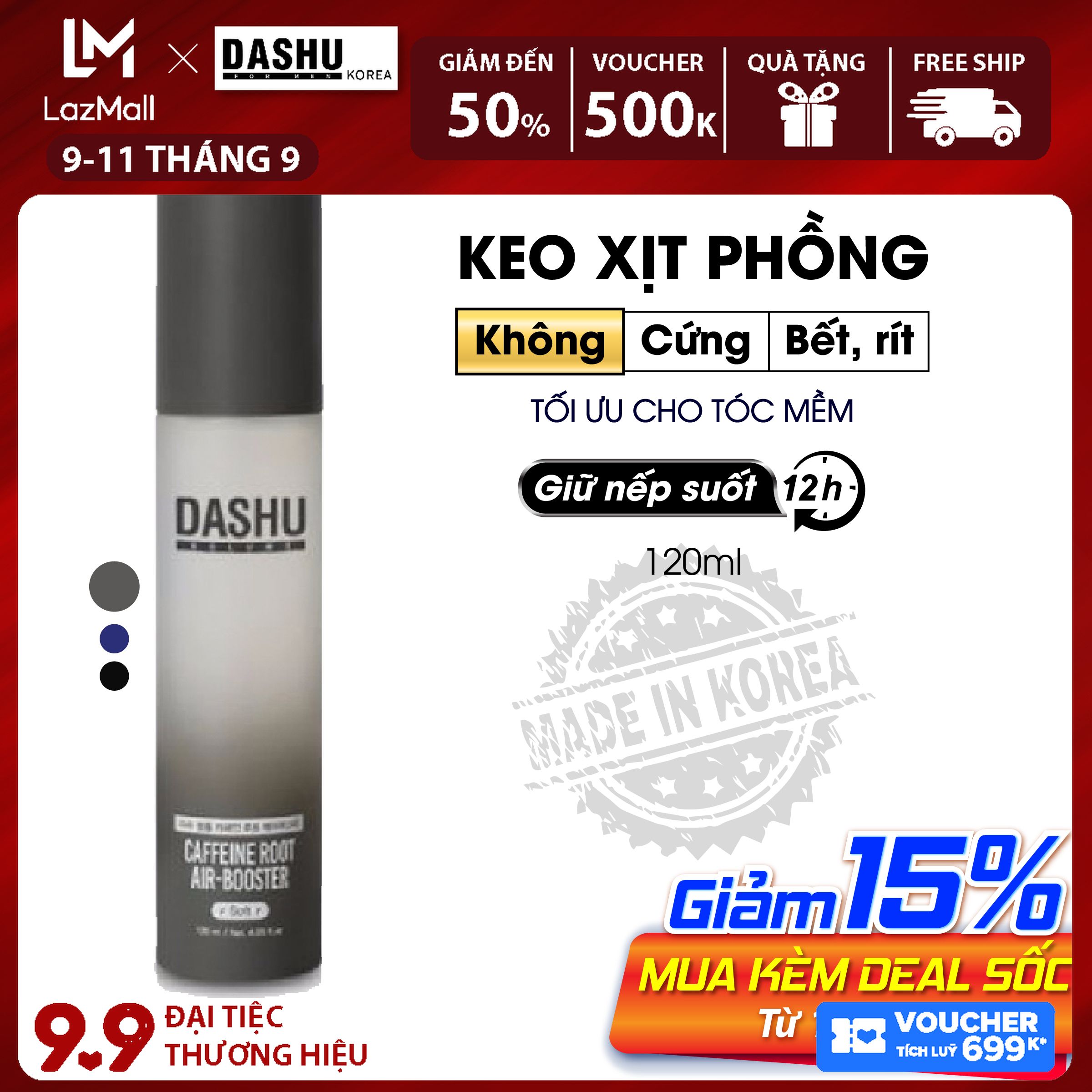 Keo xịt tóc Nam/Nữ tạo kiểu dùng cho tóc mỏng, tóc dài Dash Volume Caffeine Root Air Booster 120ml (Soft), keo vuốt tóc, làm phồng tóc triết xuất từ 14 loại thảo dược nuôi dưỡng nang tóc, giúp tóc khỏe mạnh và dầy hơn.