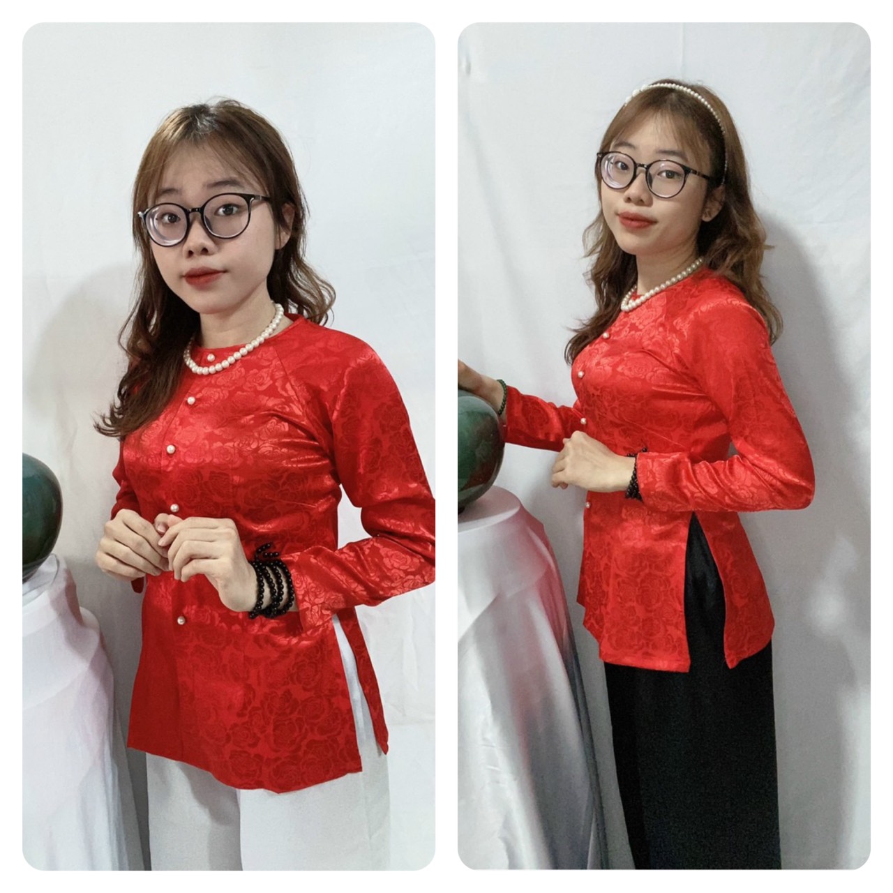 ÁO BÀ BA GẤM HỌA TIẾT LÁ