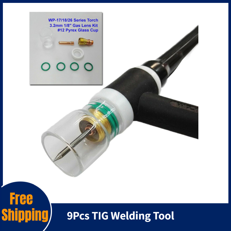 9pcs/Set For WP-17/ 18 / 26 TIG Welding Torch Stubby Gas Lens #12 Heat Glass Cup