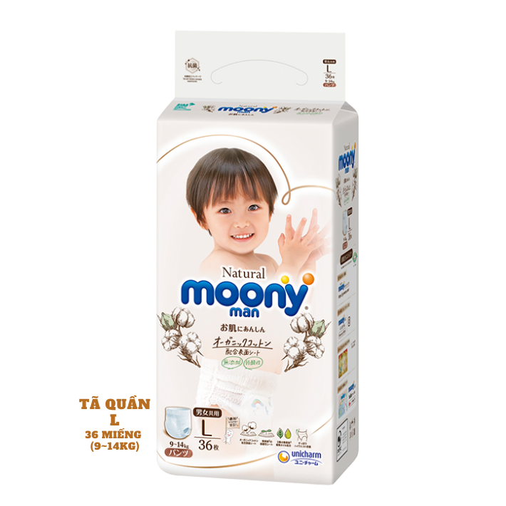 Tã / Bỉm Quần Moony Natural Size M46(5-10kg), L 36(9-14kg), XL 32(12-22kg))