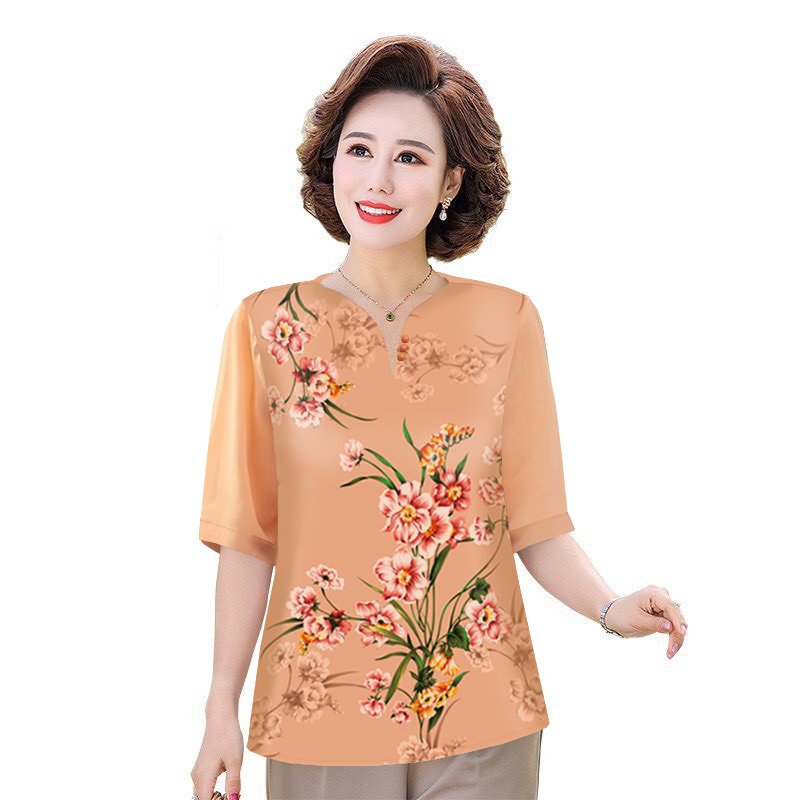 Xuka-shirt the middle-age-fashion lady style shirt U50 U60 to, đẹp delivery sleeve Miss print motifs 3a26 3a27 3a33 3a29 3A34 3a35