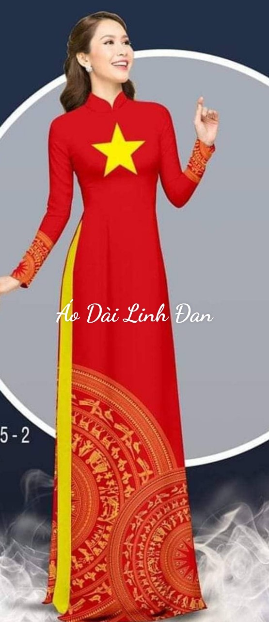 Áo dài in 3D cờ đỏ sao vàng, đồng phục áo dài đỏ sao vàng - Áo Dài Linh Đan