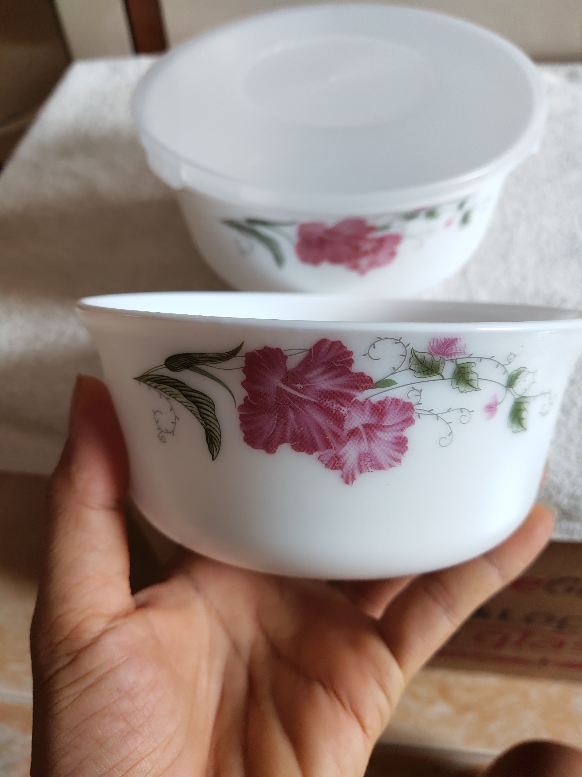 Bộ 2 thố sứ trắng họa tiết cao cấp MS01