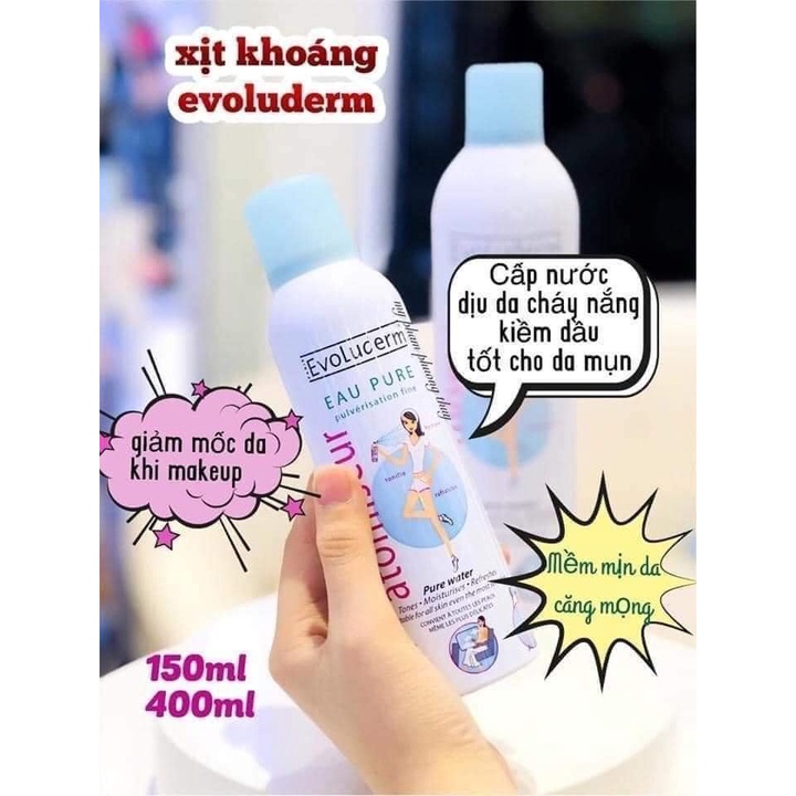 Xịt khoáng Evoluderm Pháp cấp ẩm làm dịu da 150ml