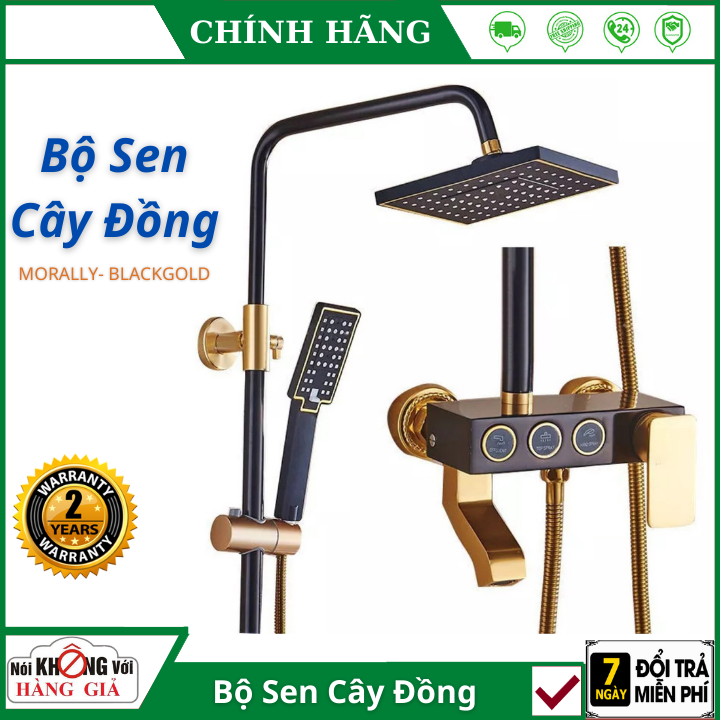 Bộ sen cây tắm đứng Nóng Lạnh thương hiệu MORALLY- BLACKGOLD tiết kiệm nước full phụ kiện đi kèm , tiết kiệm nước, dễ lắp đặt , Bộ Sen Tắm