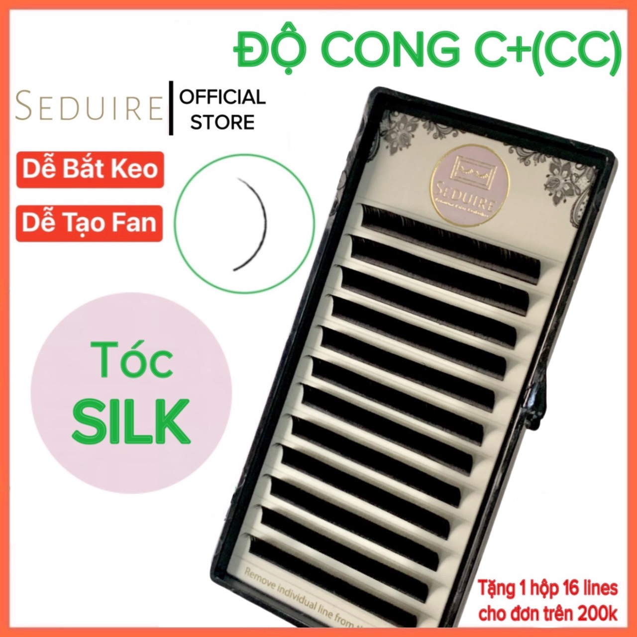 Mi khay SEDUIRE độ cong C+(CC) (12 hàng), tóc SILK