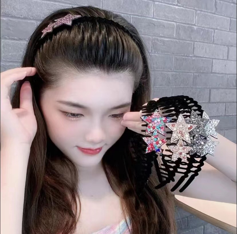 Bờm Băng đô cài gợn sóng đính charm ngôi sao lấp lánh Hàn Quốc