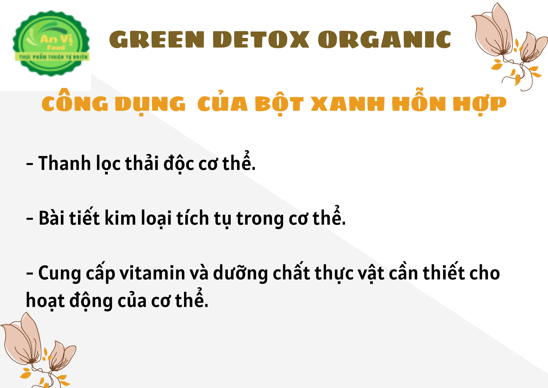 Bột thải độc Hữu Cơ Green Detox Organic (Spirulina, Chlorella, Cỏ Lúa Mì, Cỏ Lúa Mạch) 200G