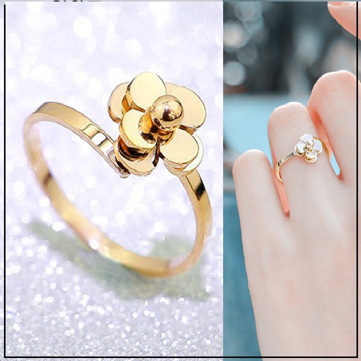 [HCM]Nhẫn Nữ Titan Cao Cấp Hoa Trà free size Siêu Cute