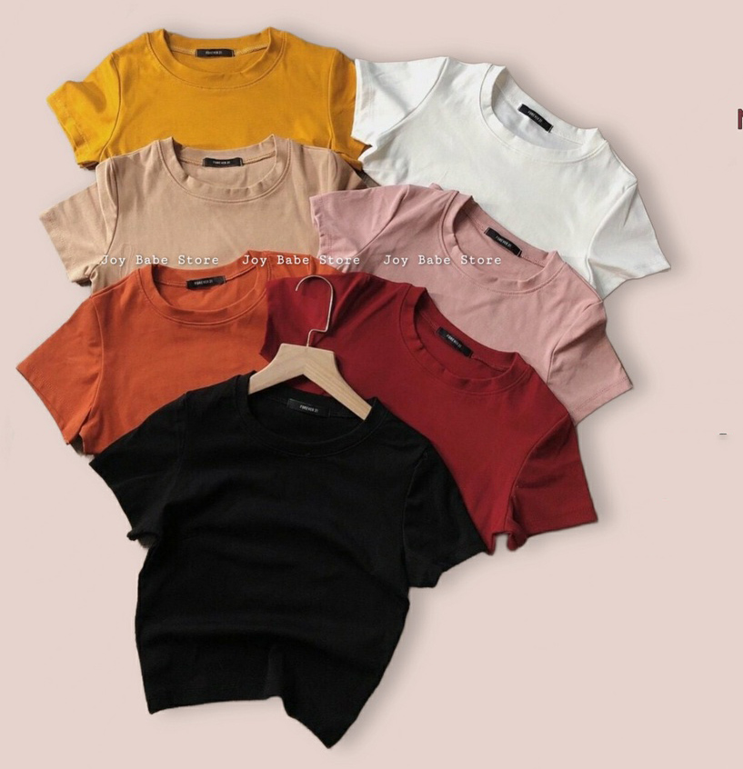 Áo croptop thun cao cấp - áo kiểu nữ cổ tròn tay ngắn trơn basic