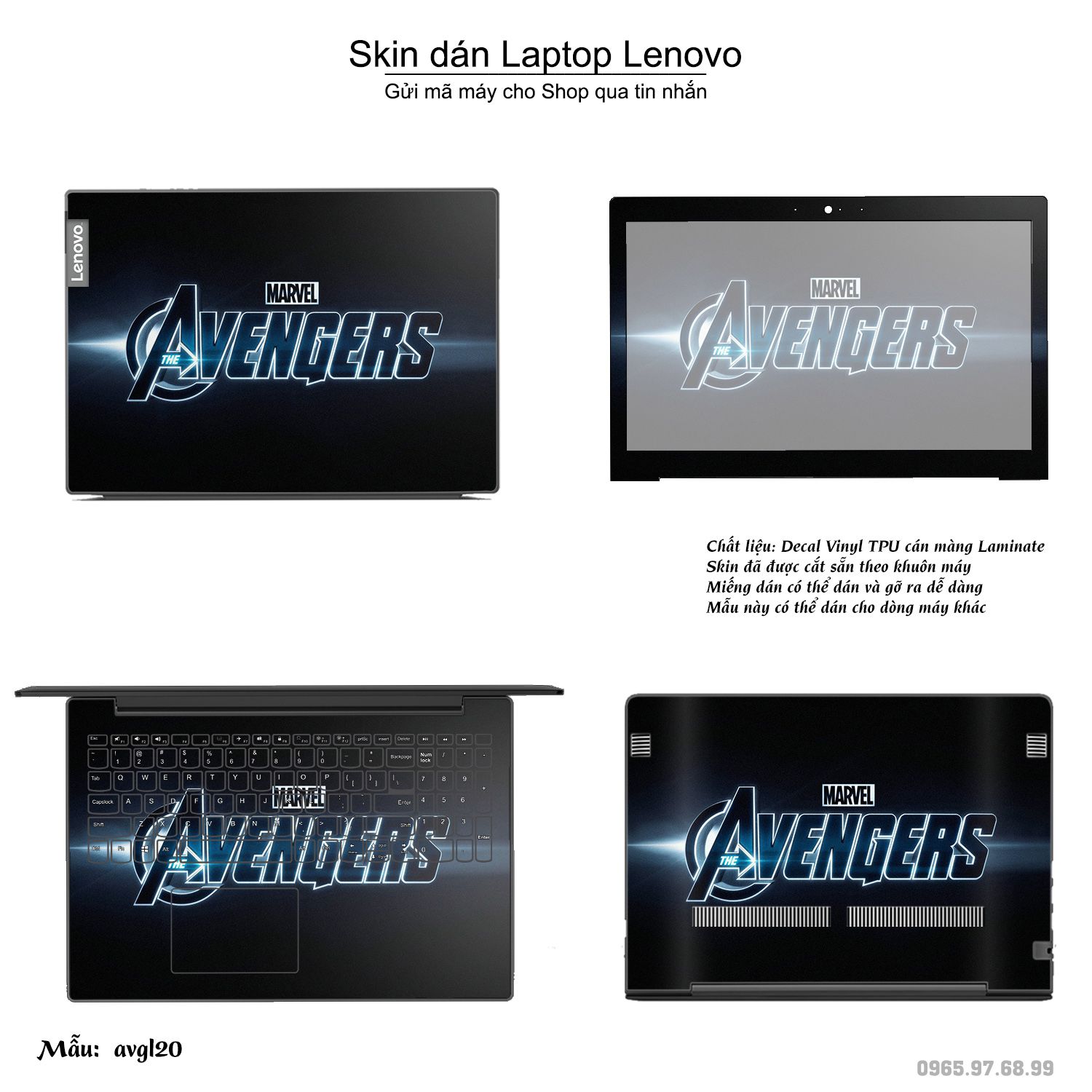 Decal Skin dán Laptop Lenovo mẫu Avenger (inbox mã máy cho shop)