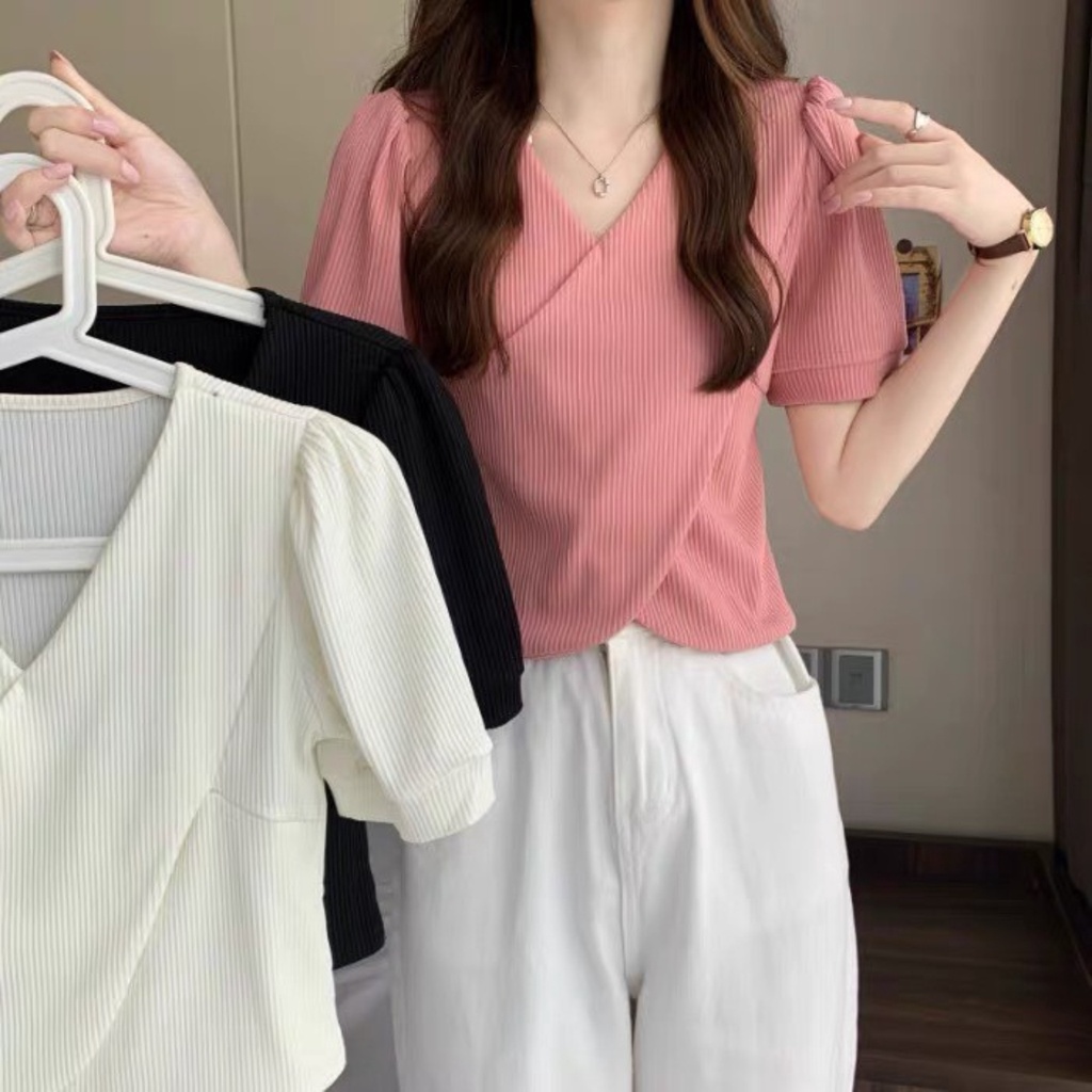 Áo thun tay ngắn bigsize thiết kế đắp chéo hottrend Áo phông chất gân tăm co giãn phom rộng 60-95kg G36