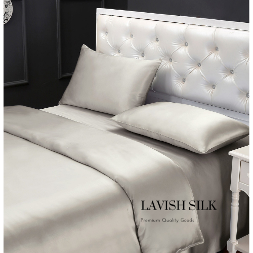 Trọn bộ chăn ga gối lụa mát lạnh cao cấp lavish silk – màu bạc kim