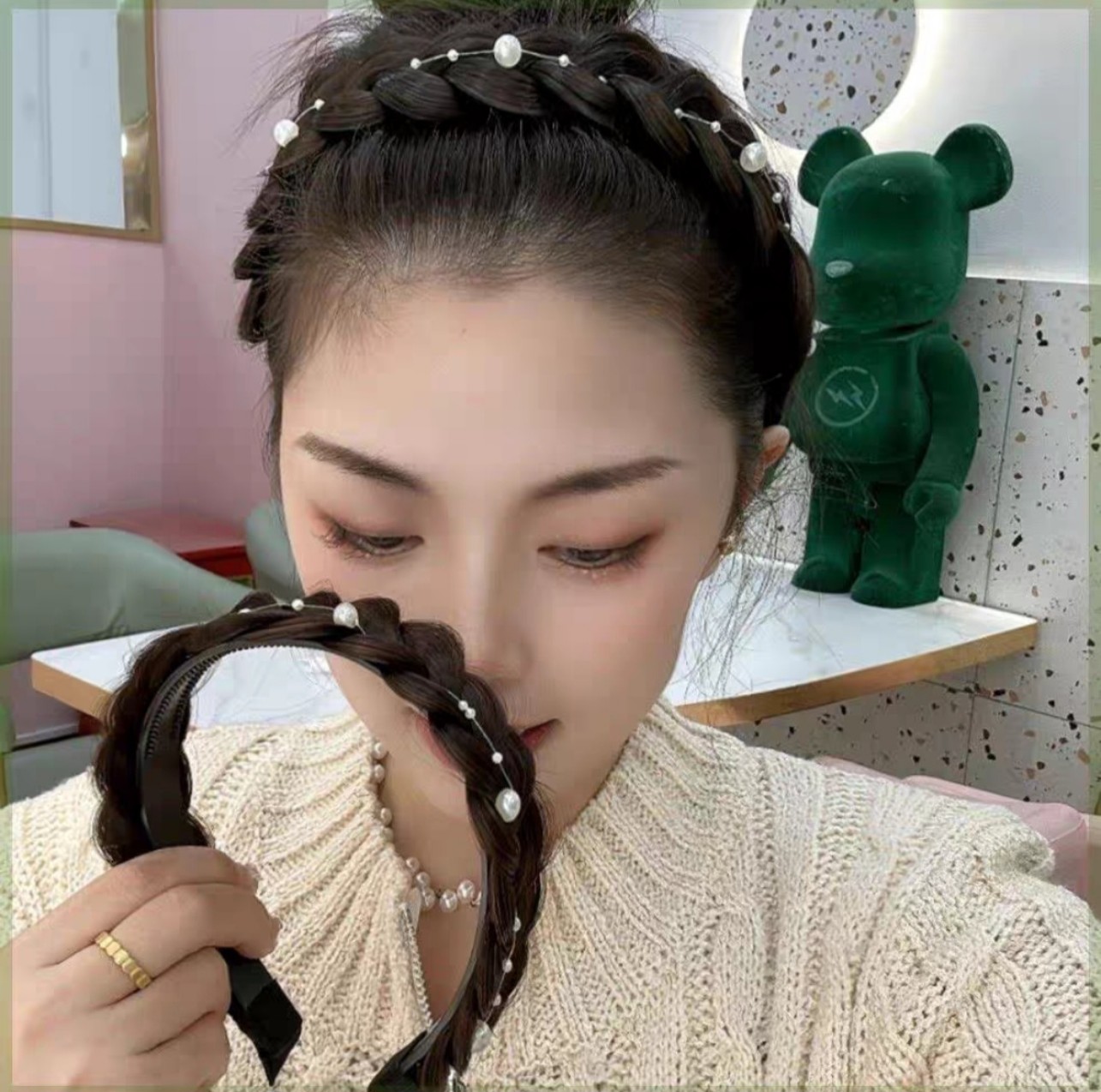 Bờm Tết Tóc Rối Gắn Ngọc Hot trend Cho Nữ
