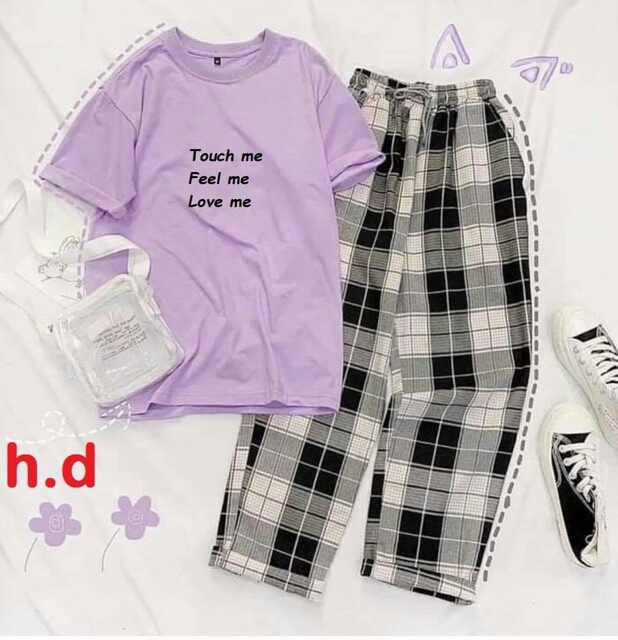 SET ÁO TOUCH ME + QUẦN KẺ CARO ĐEN  HĐ12