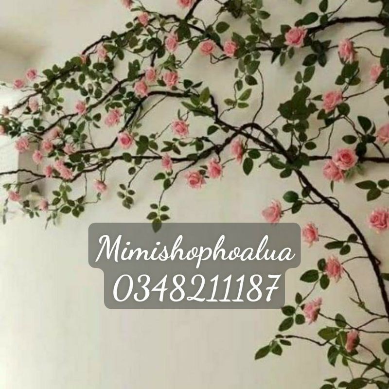 Hoa giả - dây hoa hồng leo cao cấp giả trang trí dài 2.1 -3met