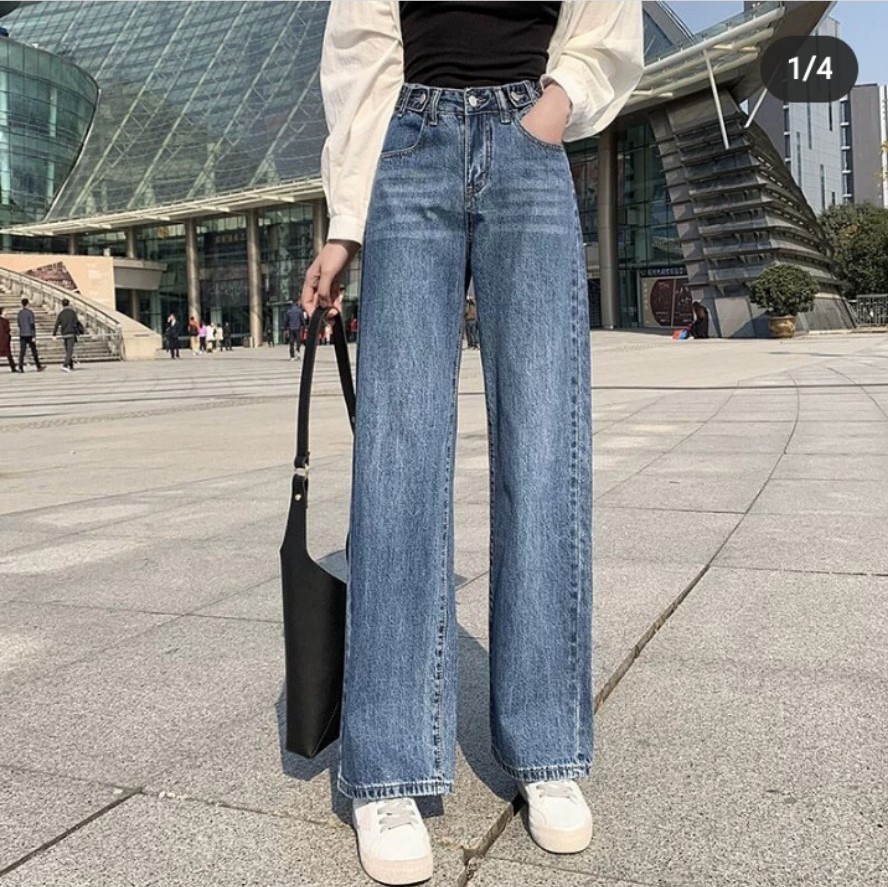 [ ĐỜI KHÔNG NHƯ MƠ!! ] QUẦN JEAN ỐNG RỘNG NỮ CAO CẤP NITI2 DÀI RỘNG MÀU XANH ĐẬM CỰC CHẤT-NL12358