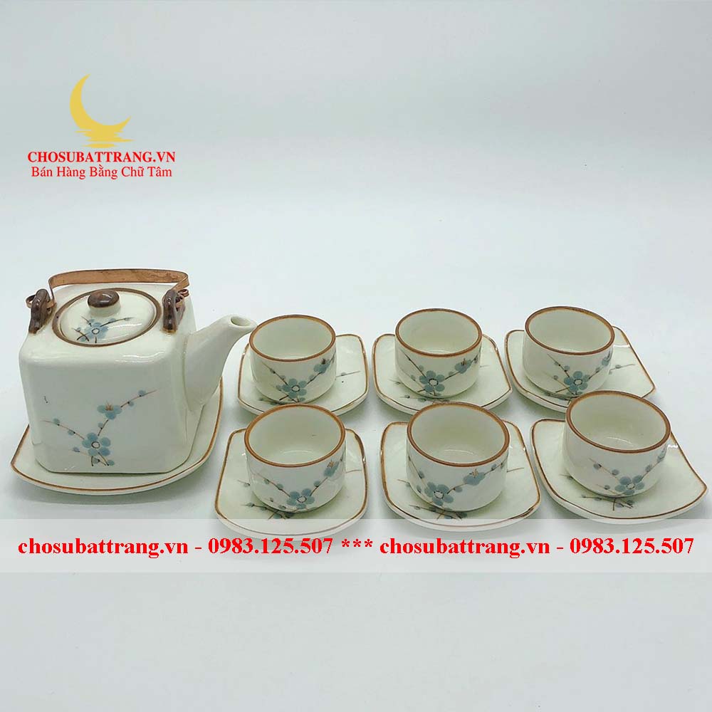 Green Peach Flower Cream Enamel Tea Set – the Essence of Vietnamese Tea - Bat Trang Porcelain Market