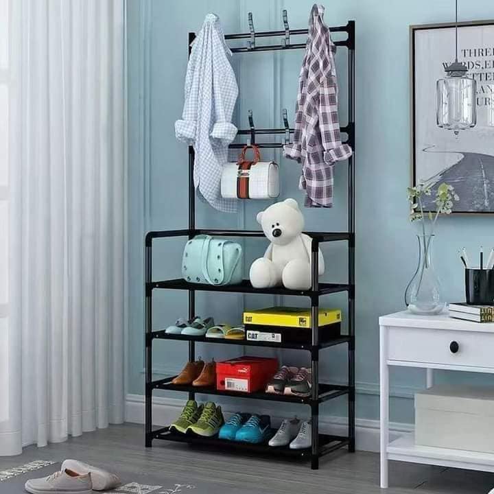 Kệ để giày dép thông minh, giá đựng để giày dép 4 tầng có móc treo đồ phía trên, rất tiện dụng và đa năng , giá để giày dép cao cấp,giao màu ngẫu nhiên),