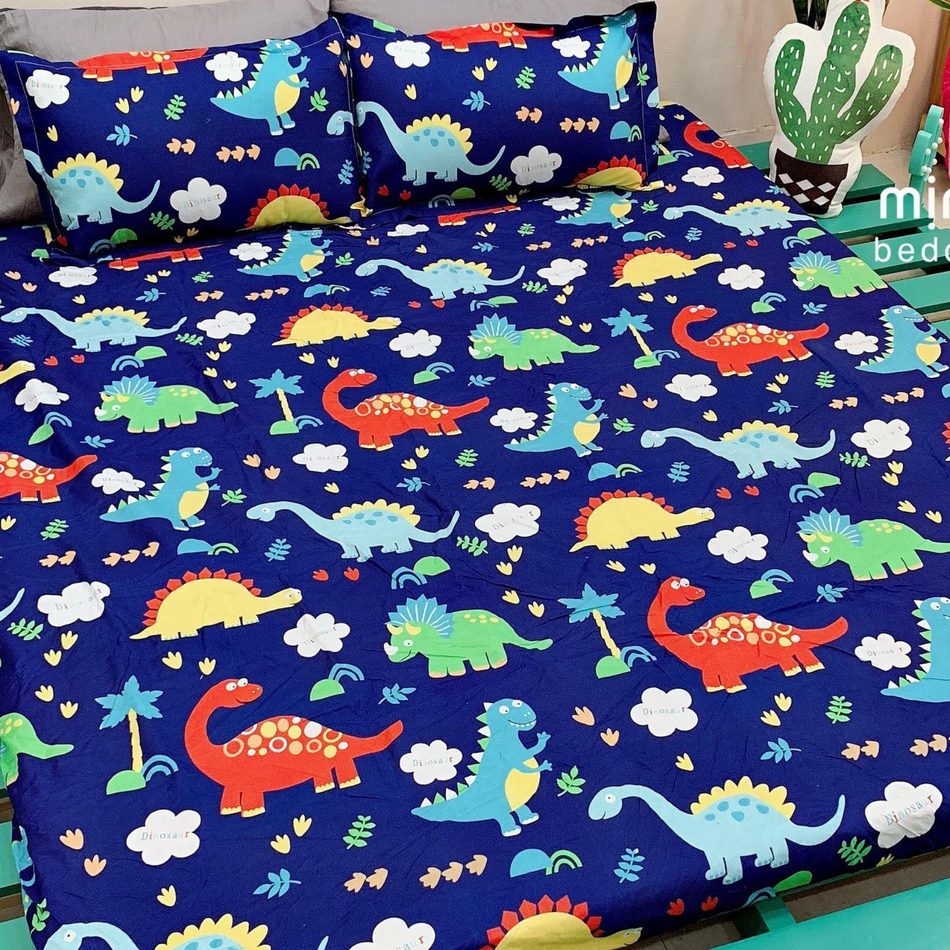 Bộ ga gối cotton Việt Khủng long đáng yêu.