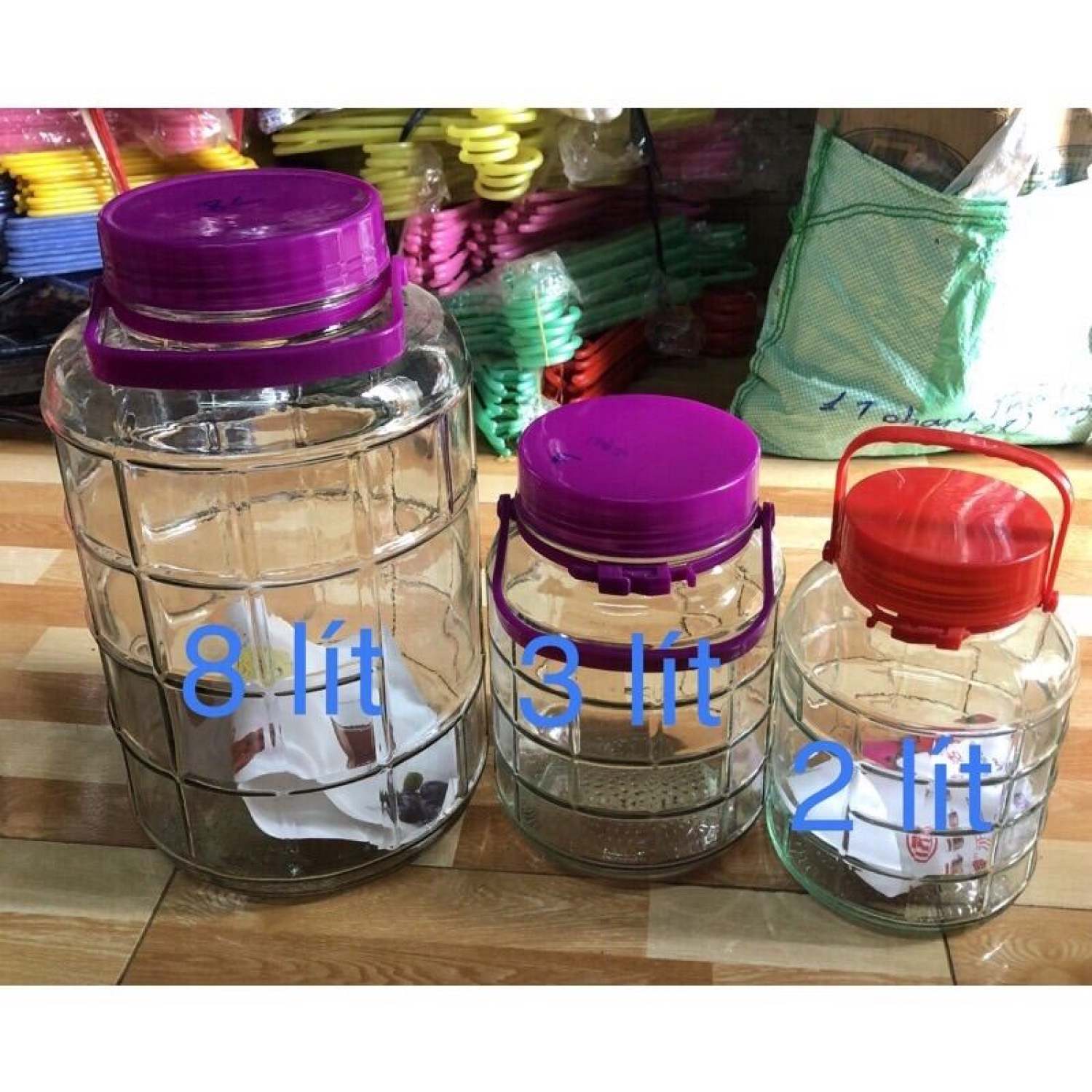 Bình thuỷ tinh 2L 3L 5L 8L 10L dày nắp có quai xách chắc chắn có loại vòi