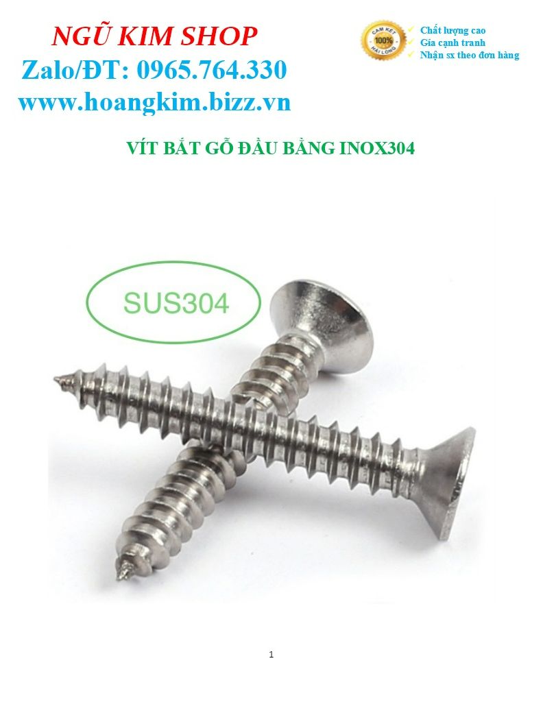 VÍT BẮT GỖ ĐẦU BẰNG 3,5 x 15 INOX304