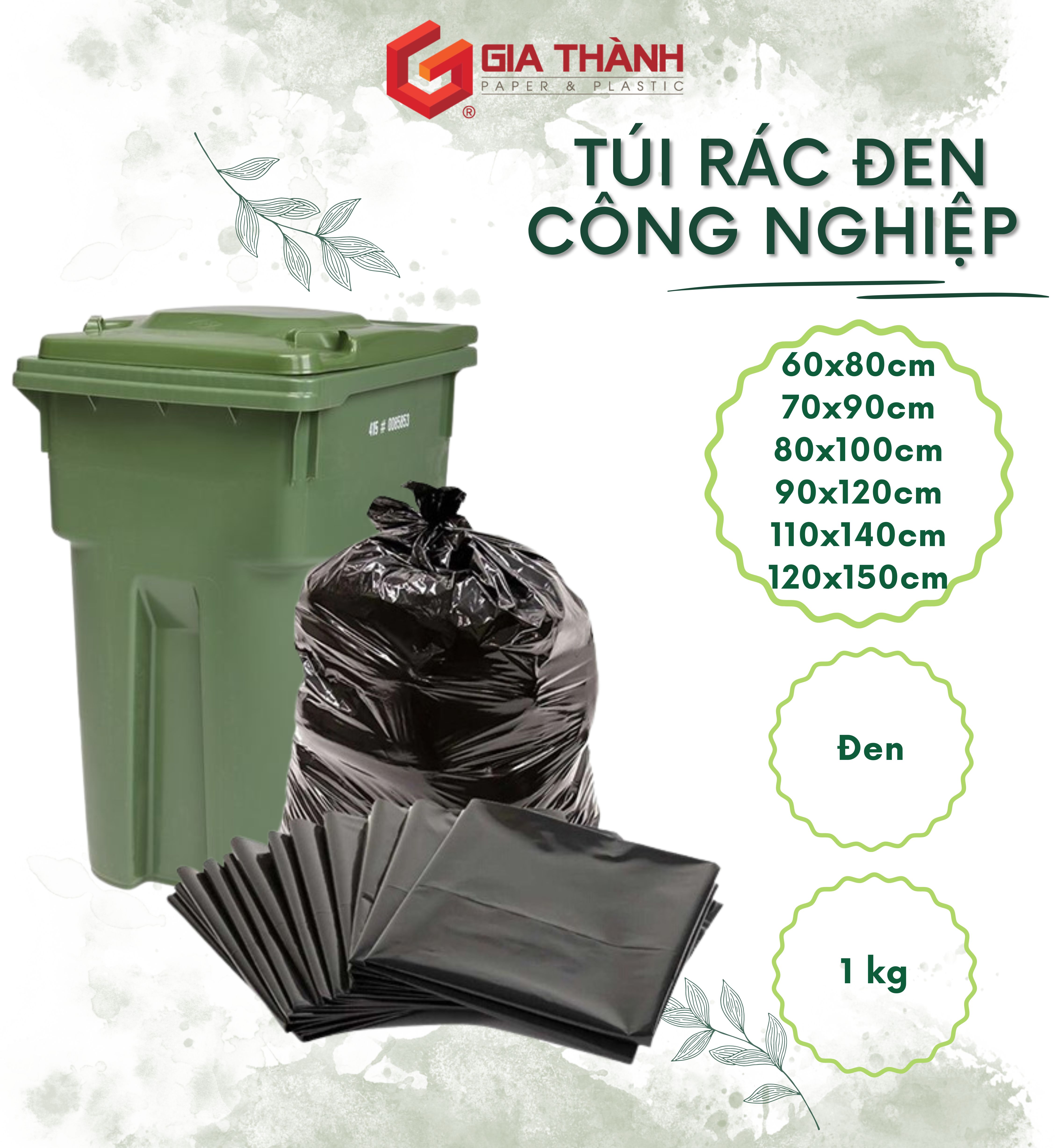 Túi rác đen công nghiệp size 50x60, 60x80cm,70x90cm,80x100cm,90x120cm,110x140cm,120x150cm cao cấp thân thiện môi trường