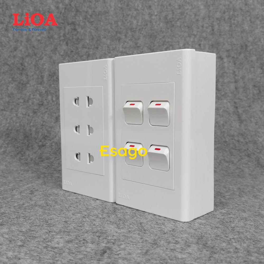 [HCM]Combo ổ cắm điện ba 2 chấu 16A (3520W) + 4 công tắc điện LiOA - Lắp nổi