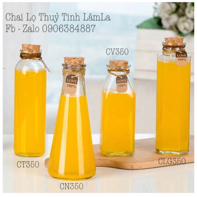 Chai Thuỷ Tinh Nút Gỗ Ép 350ml ( CT350 - CT500 - CV350 - CN350 - CLG350 )