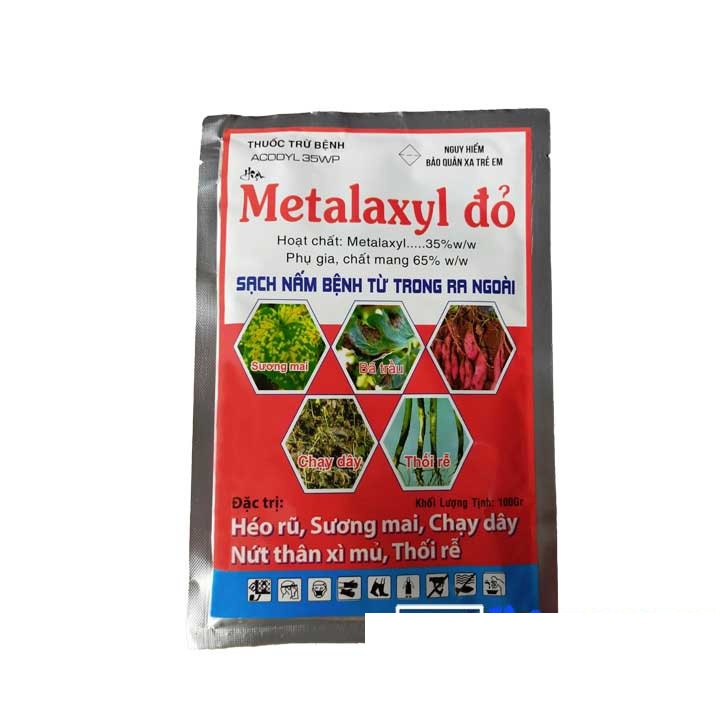 Metalaxyl Đỏ 100gram - Thuố c đặc tr ị sương mai, thối rễ, nứt thân xì mủ