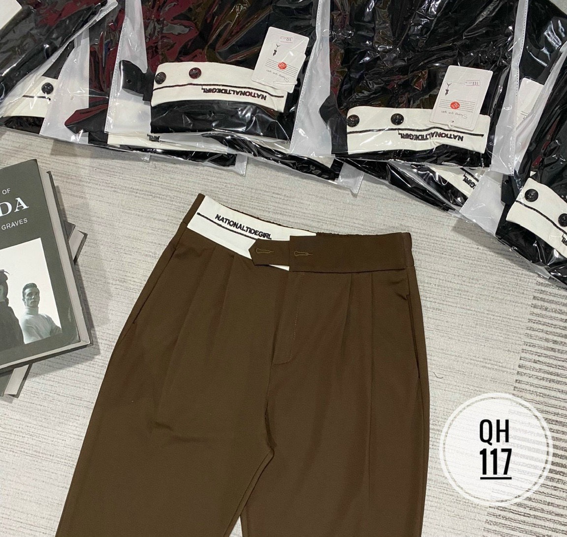 Quần baggy công sở nữ cạp chun lưng cao