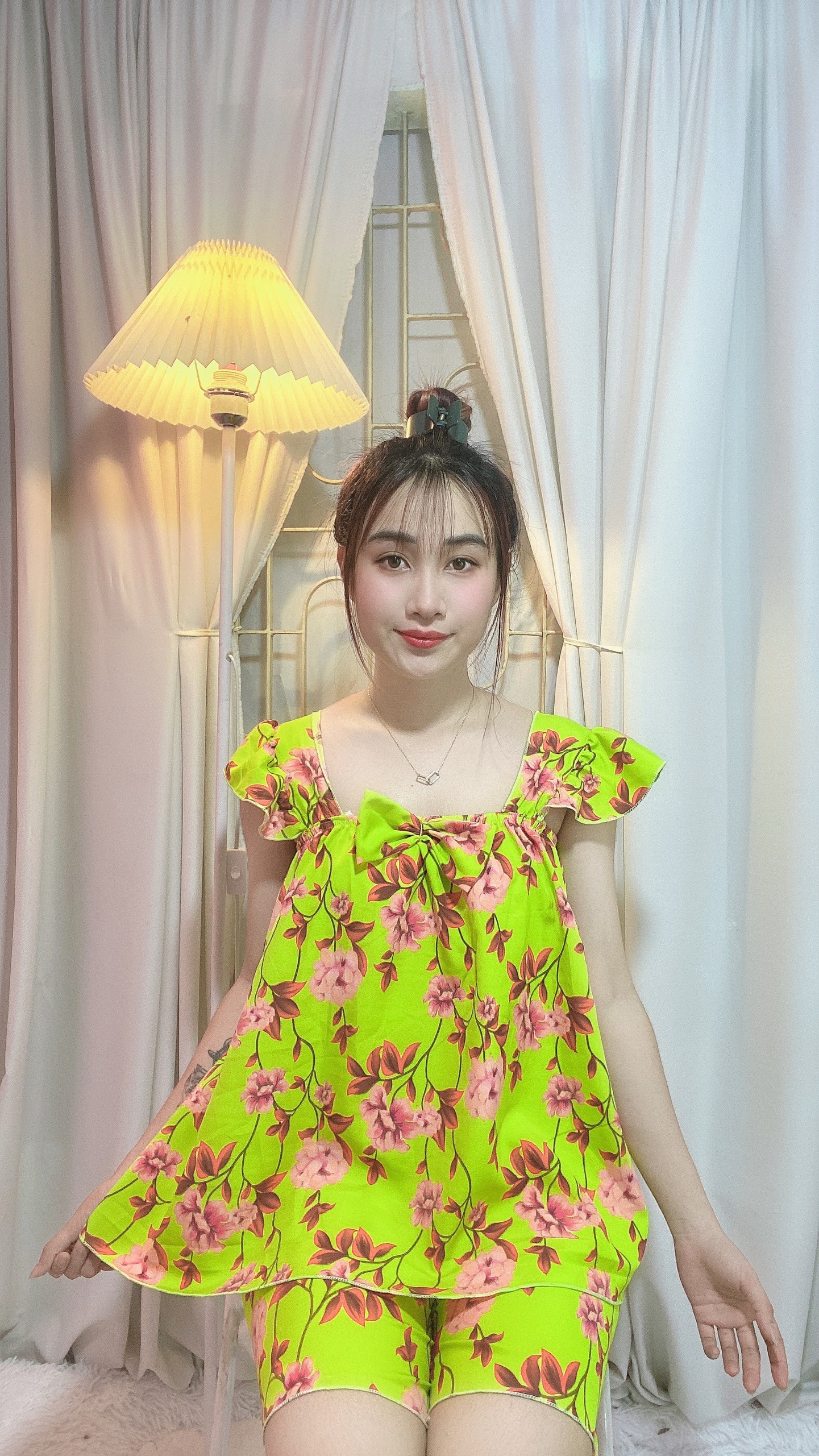 Bộ Đồ Ngắn Mặc Nhà Mát Mẻ Tay Cánh Tiên Vải Lụa Hàn Mềm Mại Size Dưới 56kg