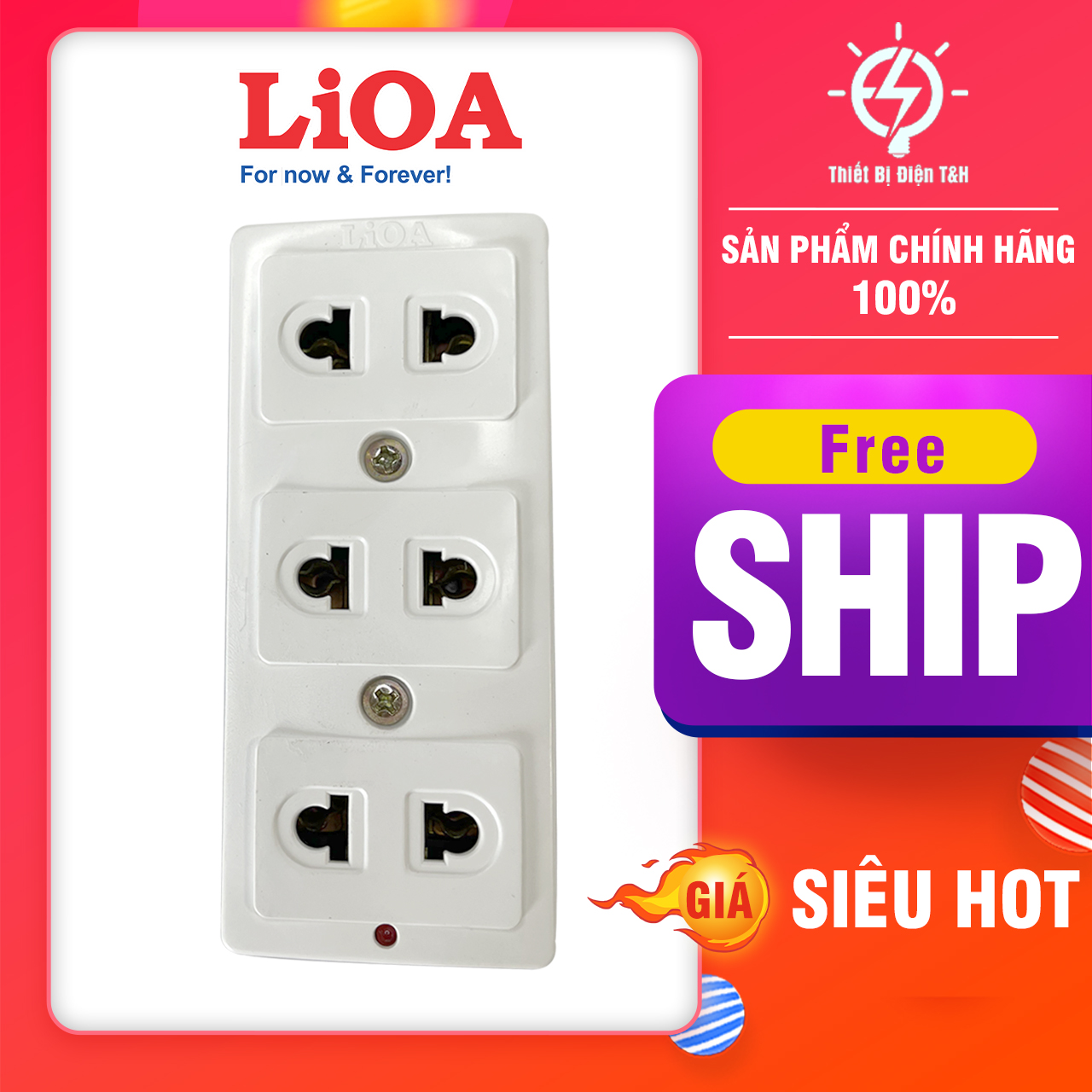 Ổ cắm điện nổi LIOA, 3 ổ cắm, OC3KD