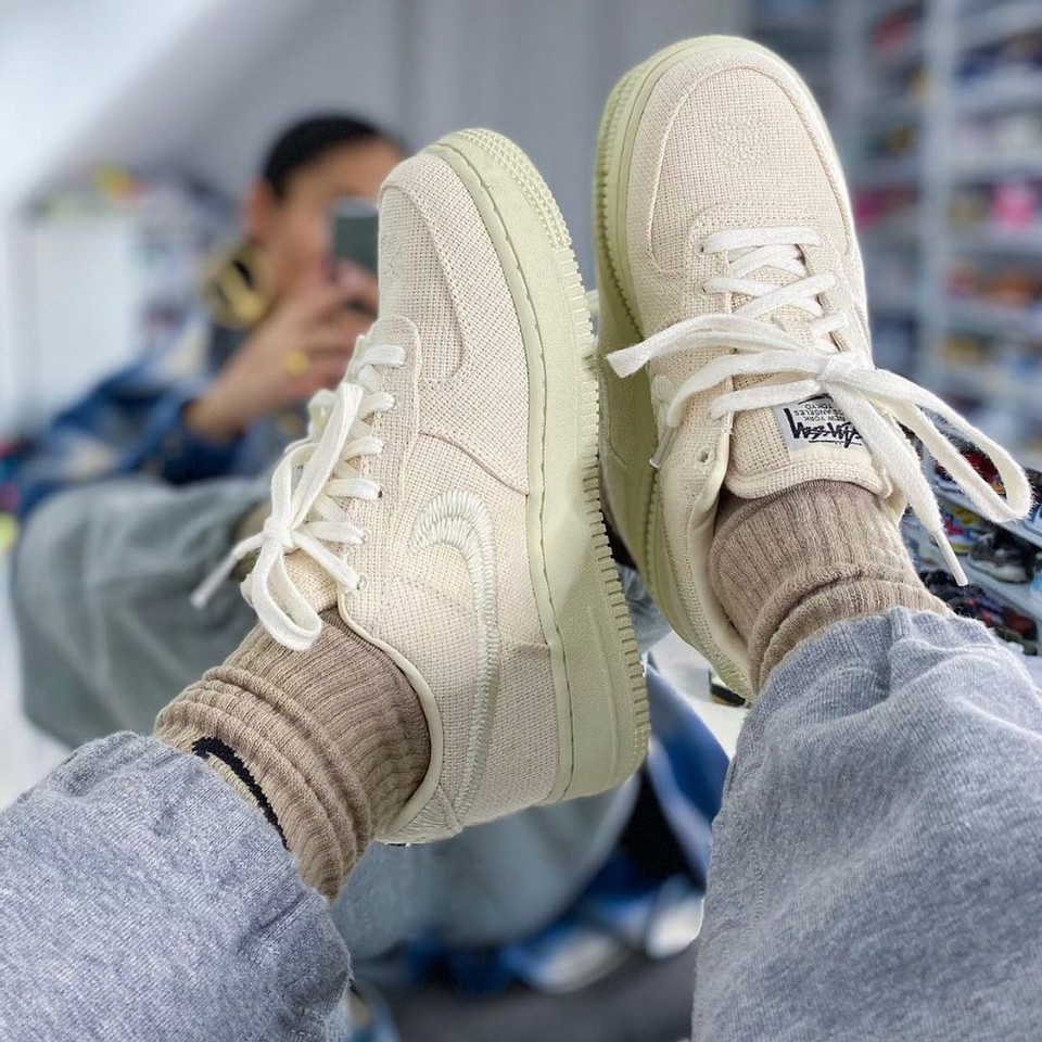 Giày Sneaker air force 1 Stussy Fossil cao cấp , giày thể thao nam nữ Af1 vải vàng siêu đẹp full bill box, phối đồ đẹp 2022