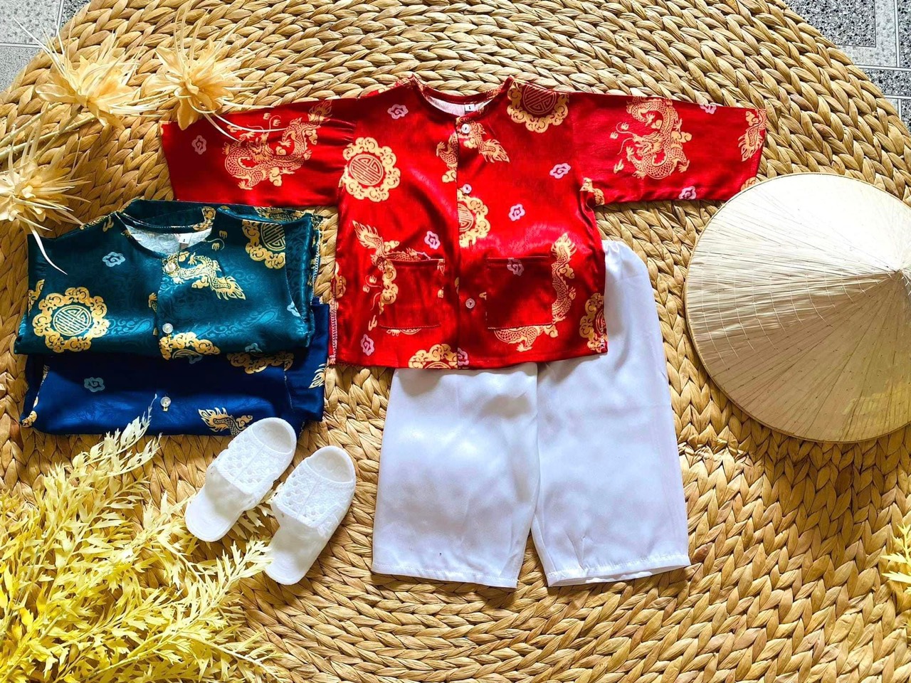 BỘ BÀ BA LỤA HOẠ TIẾT CHO BÉ