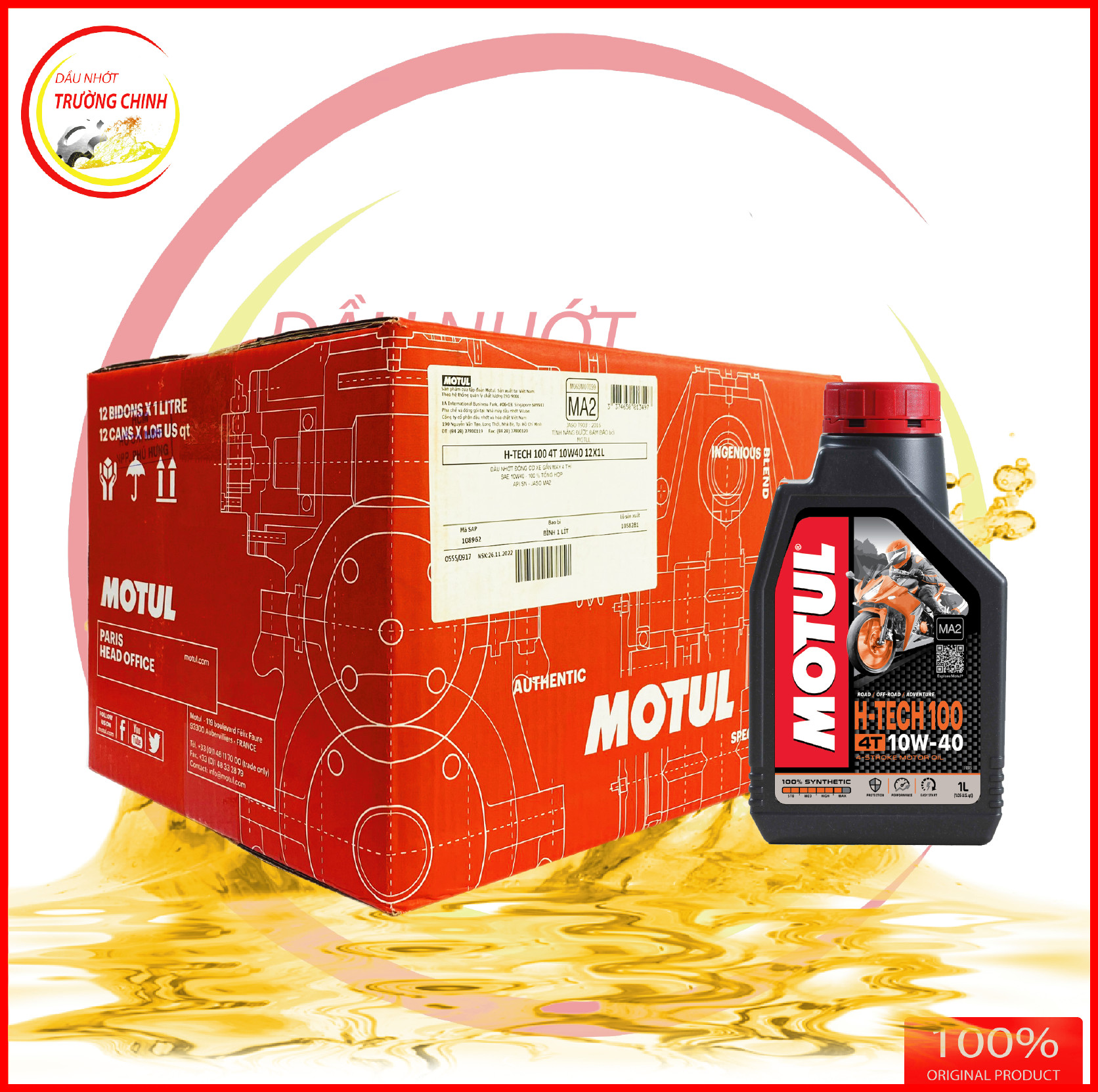Motul H-Tech 100 4T 10W40 dành cho xe số, tay côn