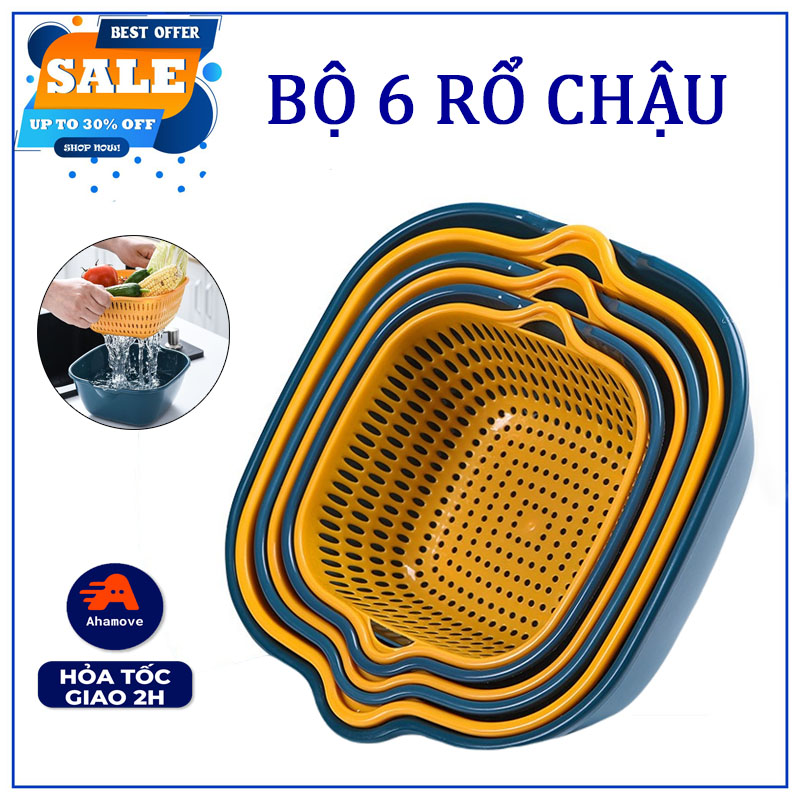 Rổ nhựa, bộ rổ nhựa, bộ rổ 6 món kèm chậu, bộ 6 chậu kèm rổ, combo bộ rổ 6 món kèm chậu chất liệu nhựa cao cấp, bộ thau rổ đa năng nhà bếp.