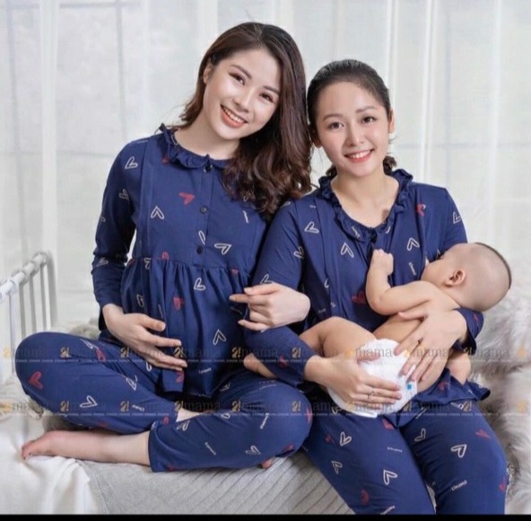 bộ đồ bầu và sau sinh cottong 100% chất siêu đẹp có chỗ vạch ty cho con bú