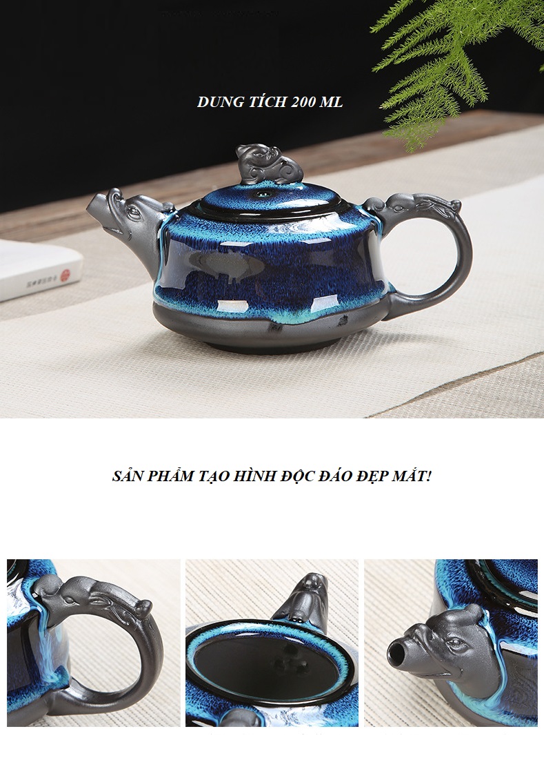 Bộ Ấm Chén Pha Trà Đạo Men Thiên Mục Lông Thỏ Hỏa Biến